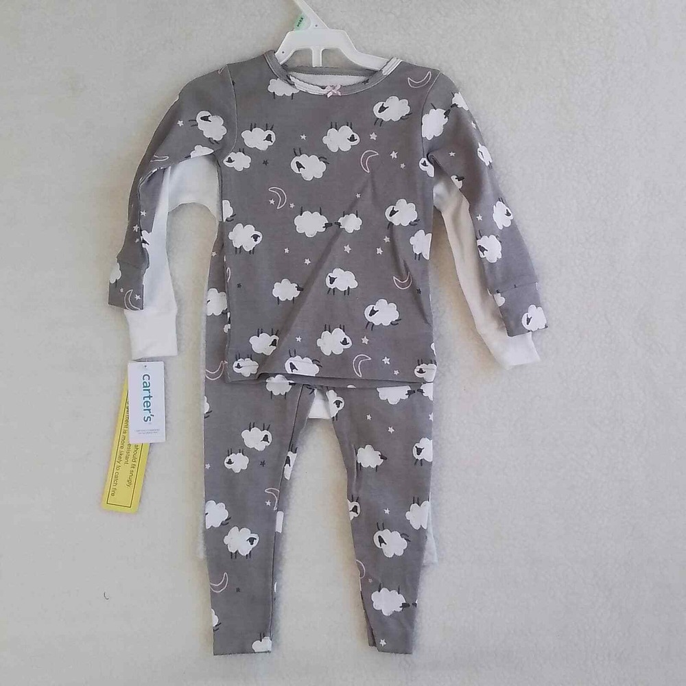 NWT Carter's 4-Piece PJ Set Girl's Size 18mo in Grey White w/‎ Sheep